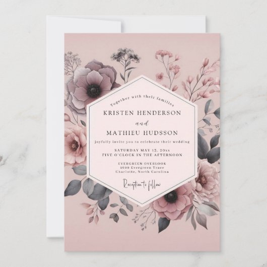 Mauve Duskbloom Wedding 招待状 (正面)