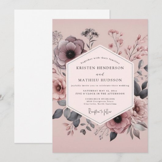 Mauve Duskbloom Wedding 招待状 (正面/裏面)