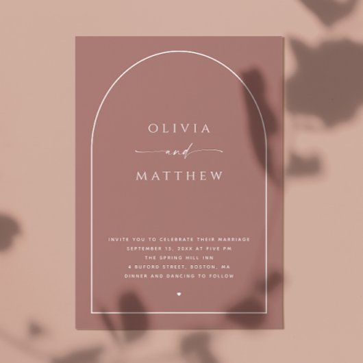Mauve Dustyバラ結婚アーチ – ミニマル秋QR 招待状