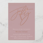 Mauve Dusty Pink 50th Birthday Partyバラ金ゴールド 箔招待状 (正面)