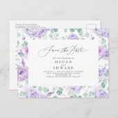 Mauve Dusty Purpleフローラ日付の保存 案内ポストカード (正面/裏面)