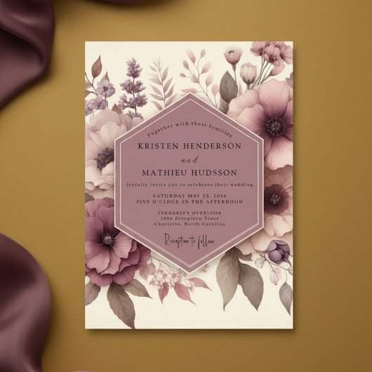Mauve Ethereal Blossom Wedding 招待状