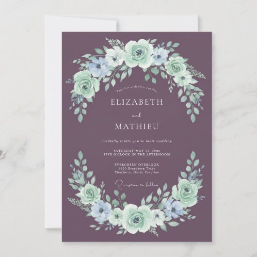 Mauve Exquisite Botanical Wedding 招待状 (正面)