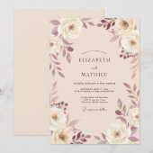 Mauve Floral Arch Romance Wedding 招待状 (正面/裏面)