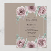 Mauve Floral Artistry Wedding 招待状 (正面/裏面)
