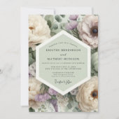 Mauve Floral Botanical Romance Wedding 招待状 (正面)