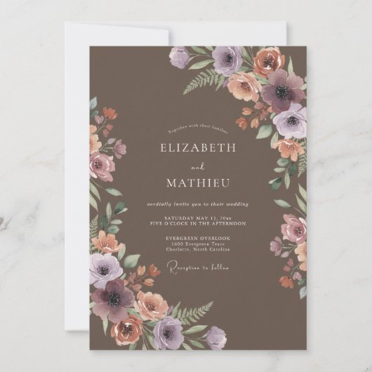 Mauve Floral Ethereal Wedding 招待状 (正面)