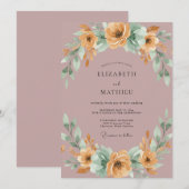 Mauve Floral Garland Wedding 招待状 (正面/裏面)