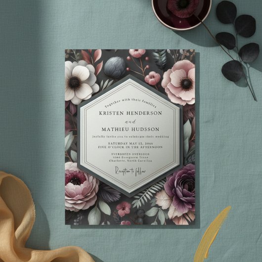 Mauve Floral Opulent Wedding 招待状