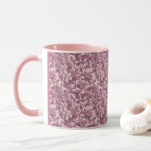 Mauve Floral Pattern Pink Combo Mug マグカップ (ドーナツ)