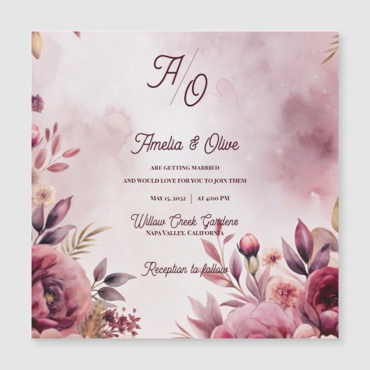 Mauve Floral Romantic Blush Wedding Invitation  (正面)