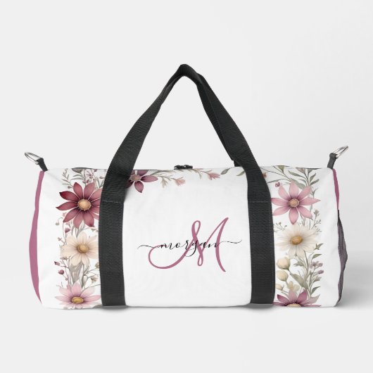 Mauve Floral Small Personalized Gym Duffel Bag ダッフルバッグ (正面)