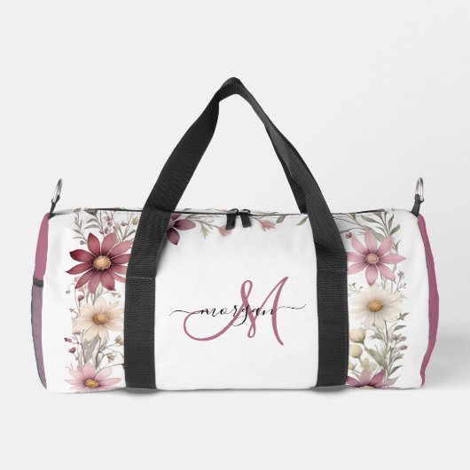 Mauve Floral Small Personalized Gym Duffel Bag ダッフルバッグ (裏面)