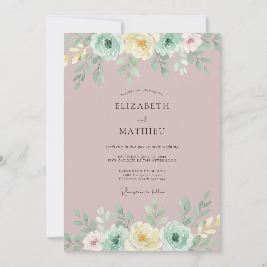 Mauve Floral Springtime Wedding 招待状 (正面)