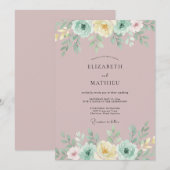 Mauve Floral Springtime Wedding 招待状 (正面/裏面)