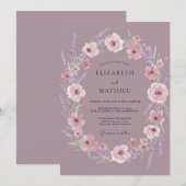 Mauve Floral Wedding 招待状 (正面/裏面)
