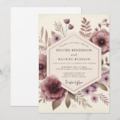 Mauve Floral Woodland Wedding 招待状 (正面/裏面)