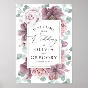 Mauve Flowers エレガント Greenery結婚 Welcome ポスター