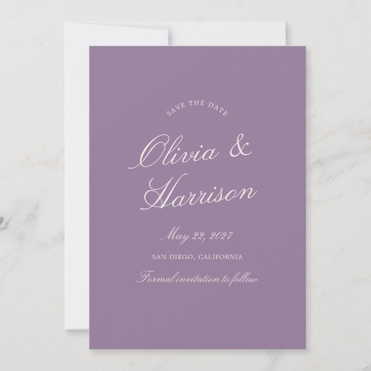 Mauve Garden Calligraphy Save The Date Card 招待状 (正面)