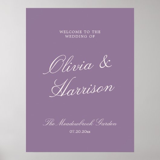 Mauve Garden Calligraphy Wedding Welcome Poster ポスター (正面)