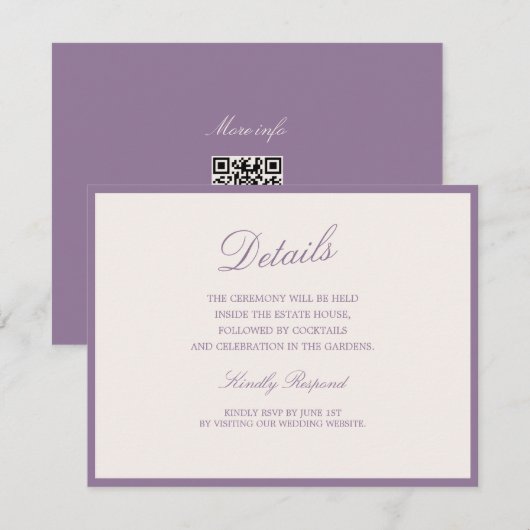 Mauve Garden Wedding QR Details Card エンクロージャーカード (正面/裏面)
