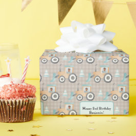 Mauve Gingham Plaid Farm Tractor写真名 ラッピングペーパー