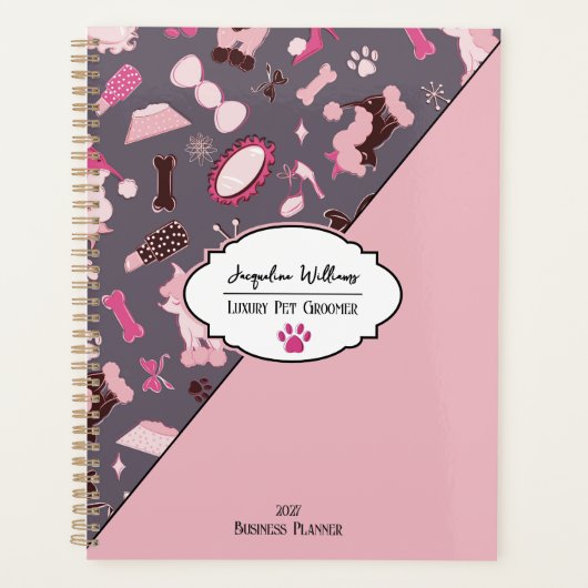Mauve Girly Mid-Century Pet Groomer プランナー手帳 (正面)