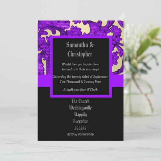 Mauve Gothic damask wedding photo invitation 招待状 (スタンド正面)
