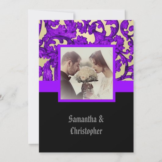 Mauve Gothic damask wedding photo invitation 招待状 (裏面)
