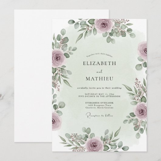 Mauve Graceful Forest Wedding 招待状 (正面/裏面)