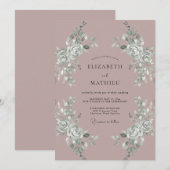 Mauve Graceful Romantic Wedding 招待状 (正面/裏面)