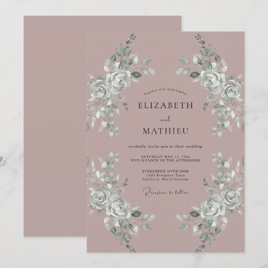 Mauve Graceful Romantic Wedding 招待状 (正面/裏面)