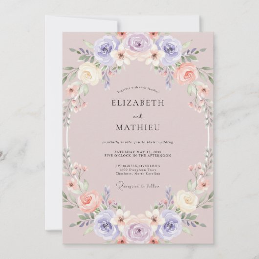 Mauve Graceful Springtime Wedding 招待状 (正面)