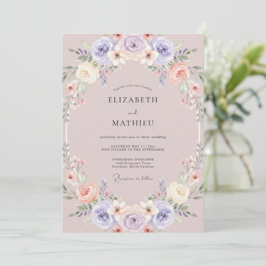 Mauve Graceful Springtime Wedding 招待状 (スタンド正面)