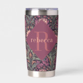 Mauve Green Floral William Morris Elegant Monogram 保温保冷タンブラー (正面)
