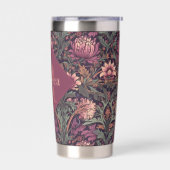 Mauve Green Floral William Morris Elegant Monogram 保温保冷タンブラー (左面)