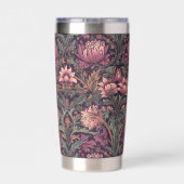 Mauve Green Floral William Morris Elegant Monogram 保温保冷タンブラー (背面)