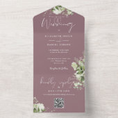 Mauve GreeneryフローラQRコードモノグラム結婚ズ オールインワン招待状 (内側)