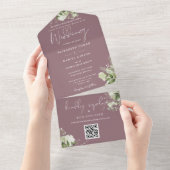 Mauve Greenery QRコードフォーマル結婚s オールインワン招待状 (貼ってはがせる)