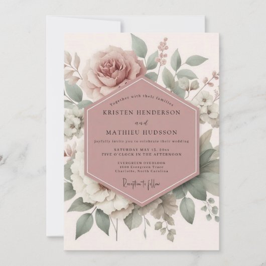 Mauve Heirloom Blossom Wedding 招待状 (正面)