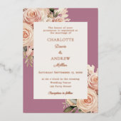 Mauve ivory dusty rose florals wedding rose gold 箔招待状 (正面)