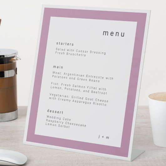 Mauve lilac wedding menu Pedestal Sign 台座サイン