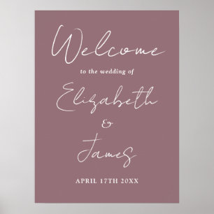 Mauve Minimalistスクリプト結婚のウェルカムサイン ポスター