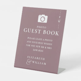 Mauve Minimalistモノグラムフォトゲストブック結婚ズ 台座サイン
