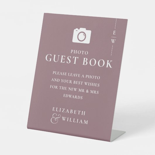 Mauve Minimalistモノグラムフォトゲストブック結婚ズ 台座サイン (正面)