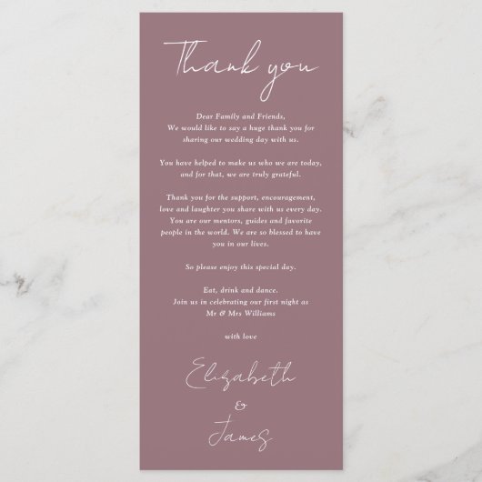 Mauve Minimalist 結婚's Thank You座席表 メニュー (正面)