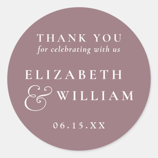 Mauve Minimalist Monogram結婚's Thank You ラウンドシール (正面)