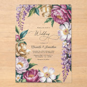 Mauve Mist, Champagne Gold & White Floral Wedding アクリル招待状 (正面)
