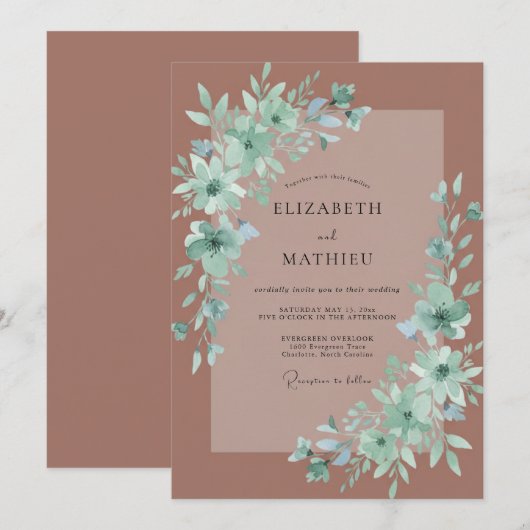 Mauve Muted Boho Wedding 招待状 (正面/裏面)