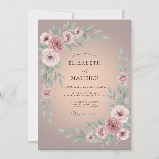 Mauve Muted Botanical Wedding 招待状 (正面)